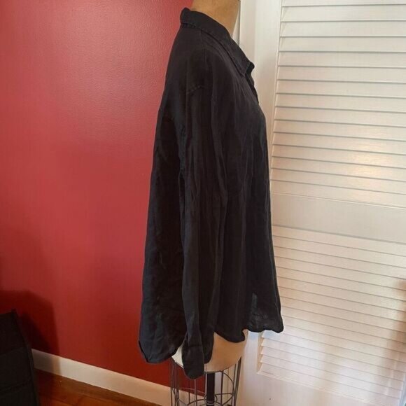 H & M | black linen long sleeve oversized button up XL - Picture 5 of 8